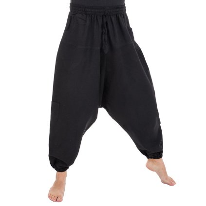 Harémové kalhoty z pevné bavlny černé