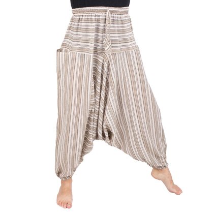 Harémové kalhoty z lehké bavlny pruhované světlé