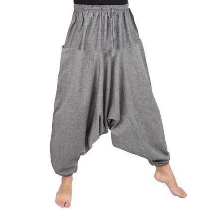 Harémové kalhoty z lehké bavlny tmavě šedé