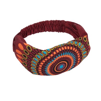 Látková čelenka do vlasů z bavlny Mandala vínová