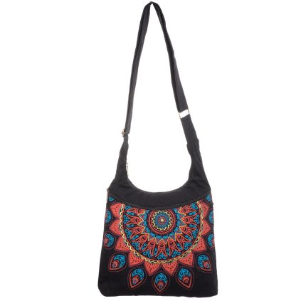 Nepálská taška z pevné bavlny Vyšívaná mandala 30 x 30 cm červenočerná
