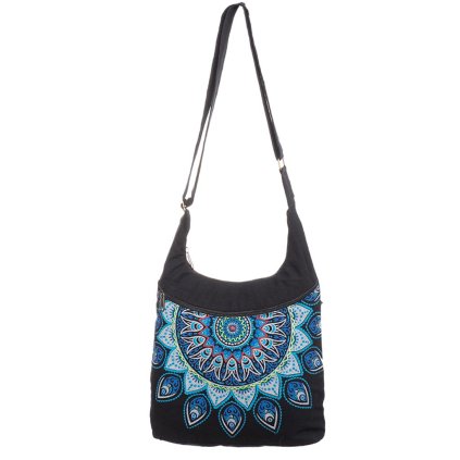 Nepálská taška z pevné bavlny Vyšívaná mandala 30 x 30 cm modročerná
