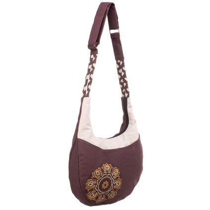 Taška z pevné bavlny Vyšívaná mandala 30 x 25 cm hnědá