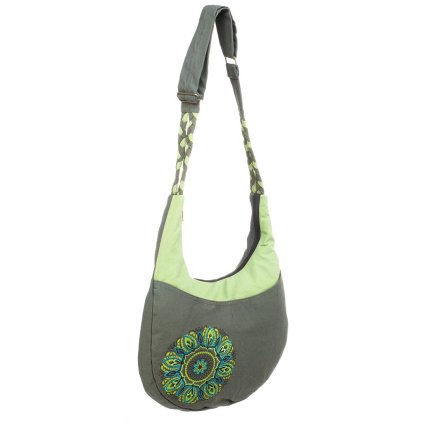 Taška z pevné bavlny Vyšívaná mandala 30 x 25 cm zelená