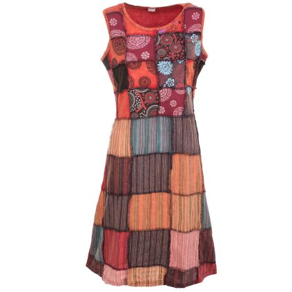 Patchworkové šaty ze strečové bavlny stonewash