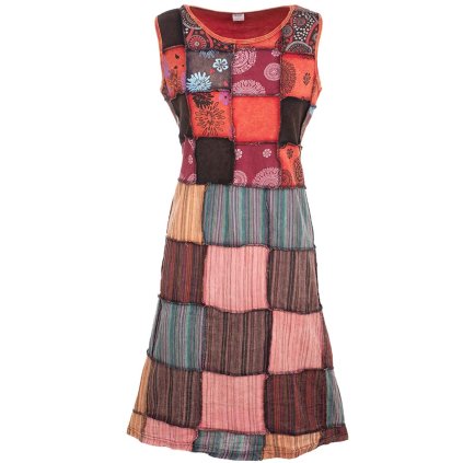 Patchworkové šaty ze strečové bavlny stonewash