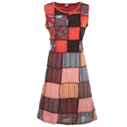 Patchworkové šaty ze strečové bavlny stonewash