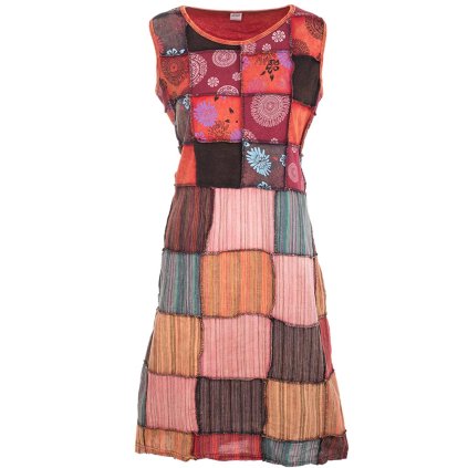 Patchworkové šaty ze strečové bavlny stonewash