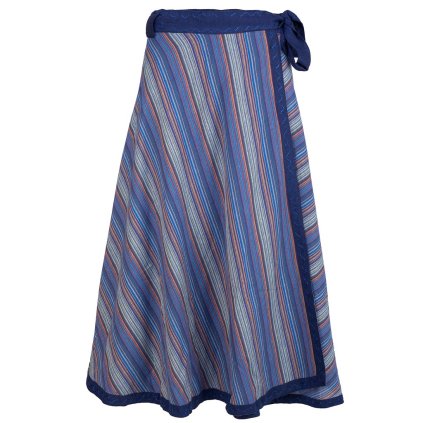 Dlouhá zavinovací sukně z bavlny pruhovaná modrá