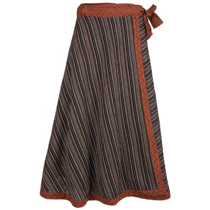 Dlouhá zavinovací sukně z bavlny pruhovaná hnědá