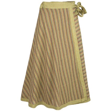 Dlouhá zavinovací sukně z bavlny pruhovaná zelená