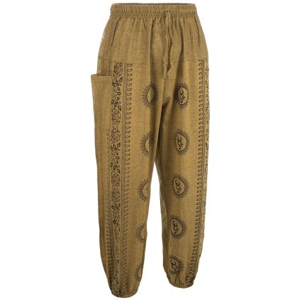 Yoga bavlněné kalhoty balun Óm zelenožluté