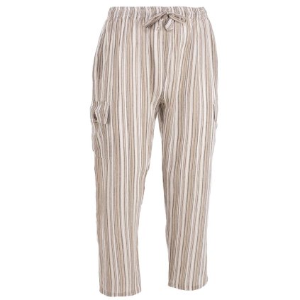 Klasické kalhoty z bavlny 5 kapes pruhované světlé