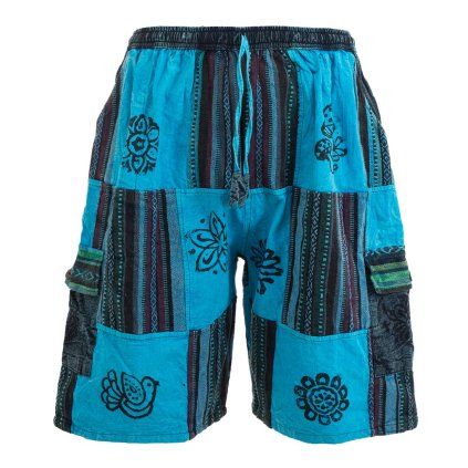 Kraťasy patchwork stonewash tisk modré