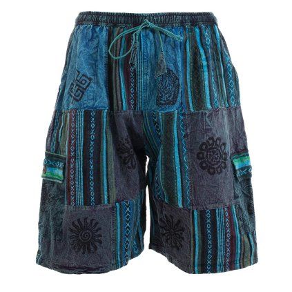 Kraťasy patchwork stonewash tisk tmavě modré