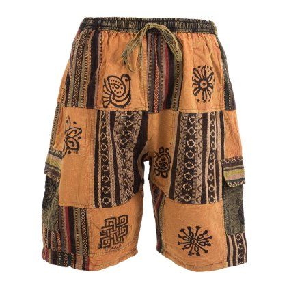 Kraťasy patchwork stonewash tisk žluté