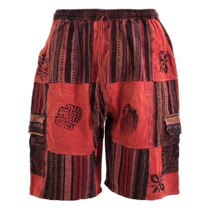 Kraťasy patchwork stonewash tisk červené