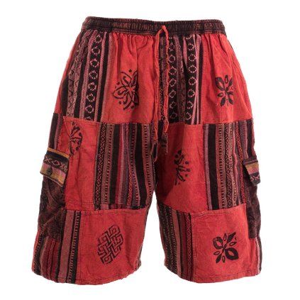 Kraťasy patchwork stonewash tisk červené