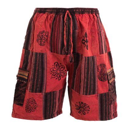 Kraťasy patchwork stonewash tisk červené