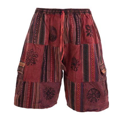 Kraťasy patchwork stonewash tisk vínové