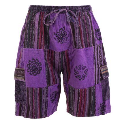 Kraťasy patchwork stonewash tisk fialové