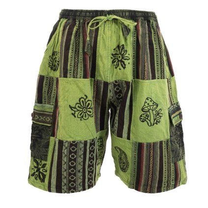 Kraťasy patchwork stonewash tisk zelené