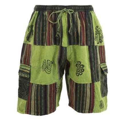 Kraťasy patchwork stonewash tisk zelené