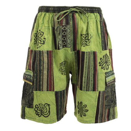 Kraťasy patchwork stonewash tisk zelené