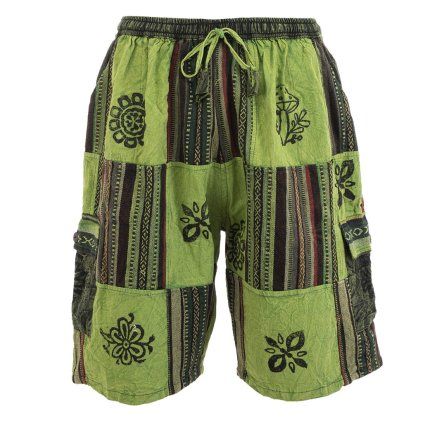 Kraťasy patchwork stonewash tisk zelené