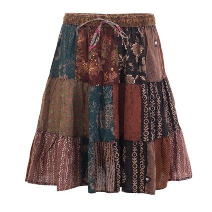Středně dlouhá bavlněná sukně patchwork Nagar hnědá