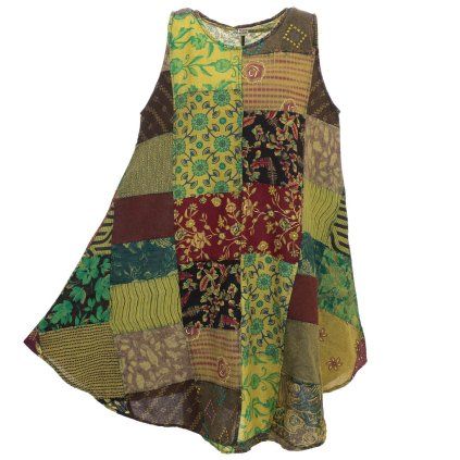Patchworkové šaty ze stonewash bavlny Nagar zelené