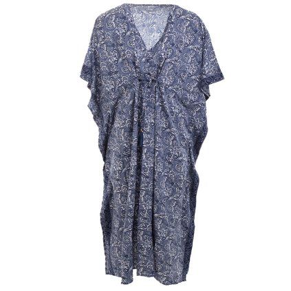 Dlouhý kaftan z umělého hedvábí modrobílý