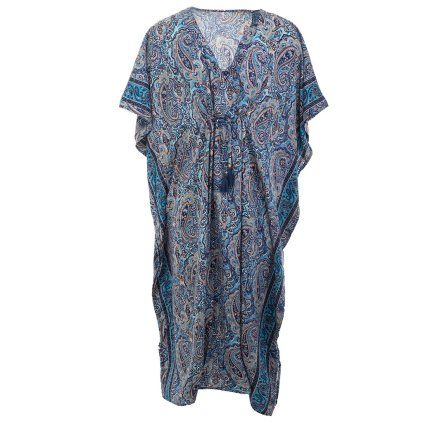 Dlouhý kaftan z umělého hedvábí modrý
