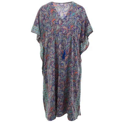 Dlouhý kaftan z umělého hedvábí modrý