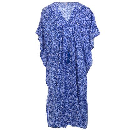 Dlouhý kaftan z umělého hedvábí modrobílý