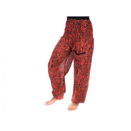 Indické kalhoty s kapsami Spirály cihlově červené