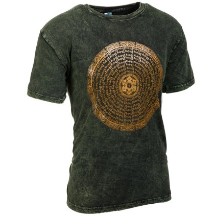 Pánské tričko stonewash Mantra Óm zelené