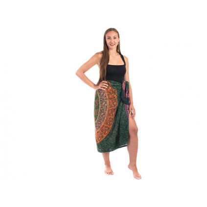 Sárong s ručním tiskem Mandala petrolejově tmavomodrý