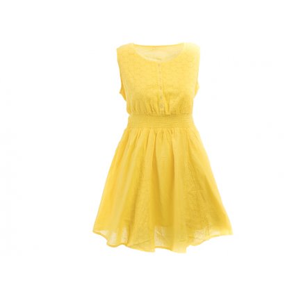 Krátké žluté bavlněné šaty s krajkou