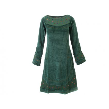 Originální zimní sametové šaty zelené