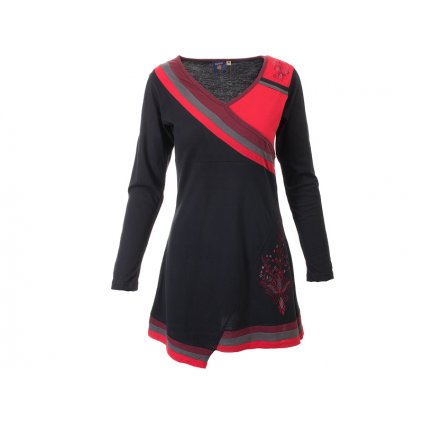 Krátké sportovní šaty s dlouhým rukávem černočervené