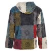 (L/XL) Bavlněný pulover patchwork a tisk s kapucí a klokánkem
