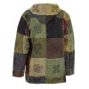 (XL) Patchworková bunda na zip z pevné bavlny s ručním tiskem a kapucí
