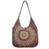 Velká kabelka z pevné bavlny Vyšívaná mandala 40 x 35 cm hnědá