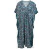 Dlouhý kaftan z umělého hedvábí modrozelený
