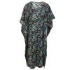 Dlouhý kaftan z umělého hedvábí černozelený