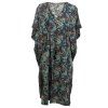 Dlouhý kaftan z umělého hedvábí černozelený