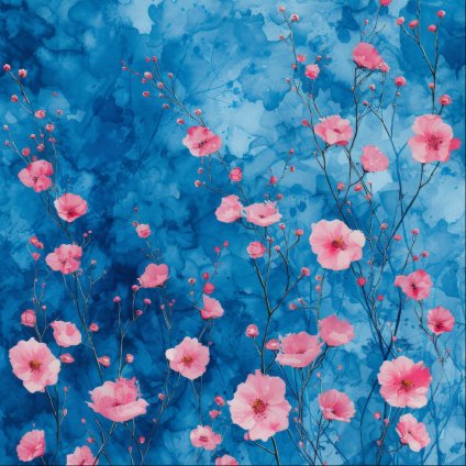 Small flowers on blue panel