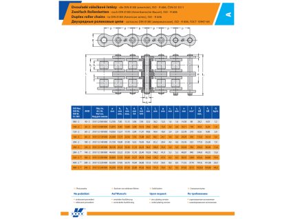 Zweireihige Rollenketten - unter DIN 8188 (USA), ISO - R 606, Řetězy Vamberk
