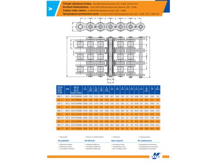 Dreireihige Rollenketten - unter DIN 8188 (USA), ISO - R 606, Řetězy Vamberk